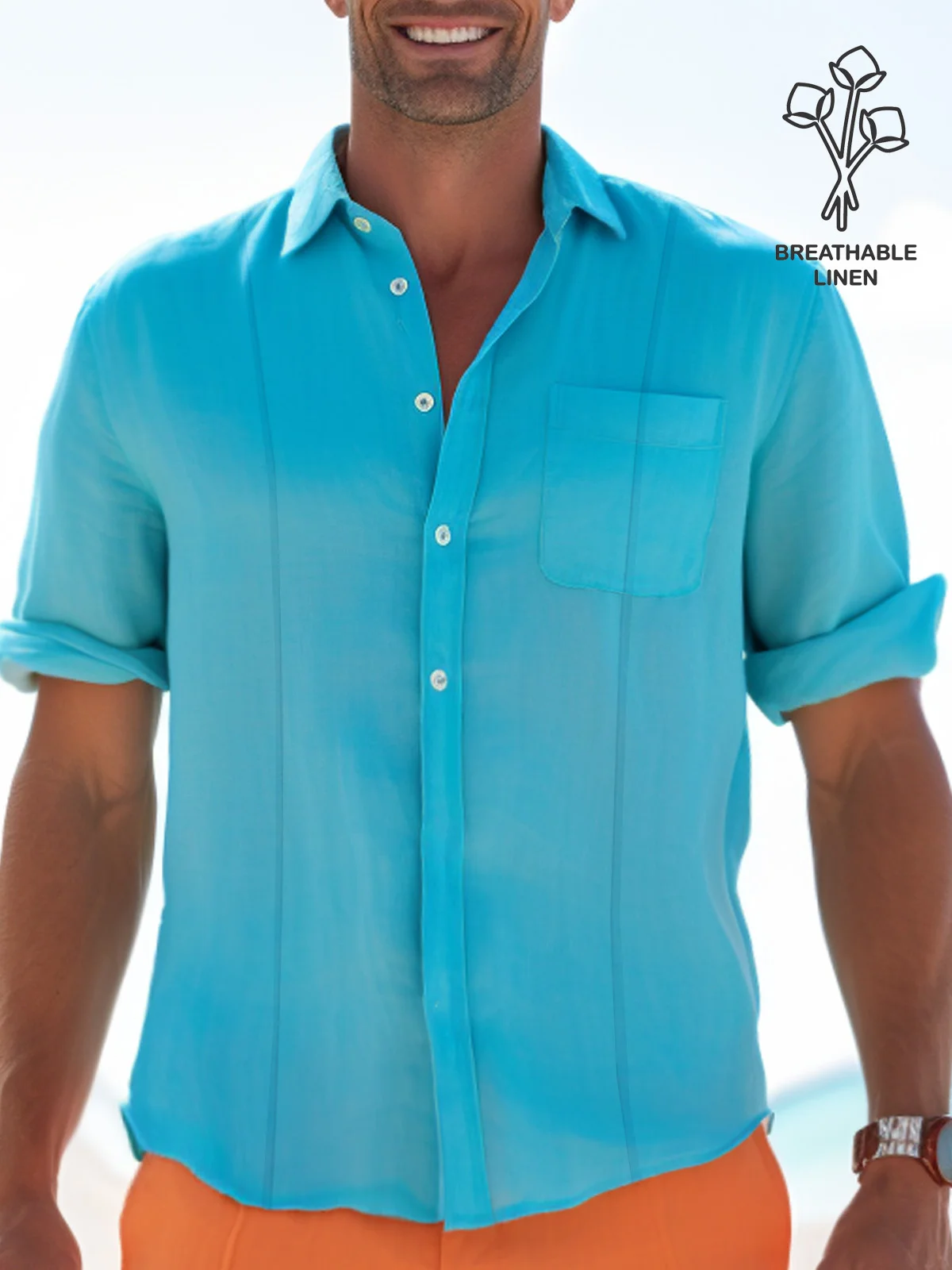 Royaura® Linen Blend Men's Hawaiian Shirt Pocket Comfortable Breathable Guayabera Camp Shirt Big Tall