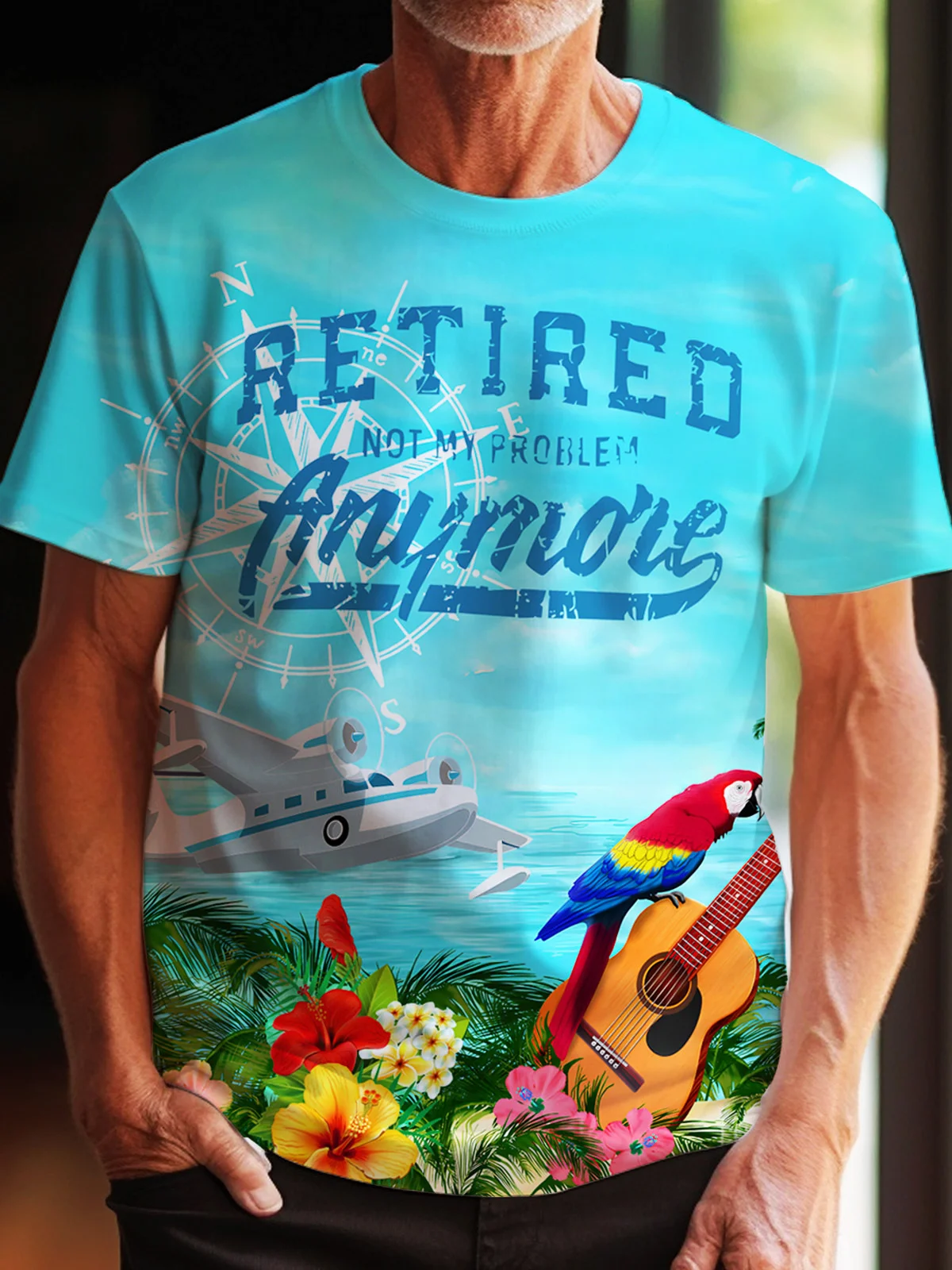 Royaura® Beach Vacation Men's Hawaiian T-Shirt Yacht Parrot Tropical Camping Tops Big Tall