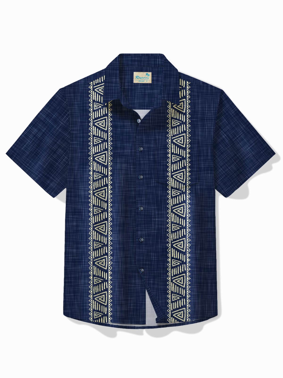 Royaura® Vintage Bowling Men's Hawaiian Shirt Stripe Print Guayabera Pocket Camping Shirt