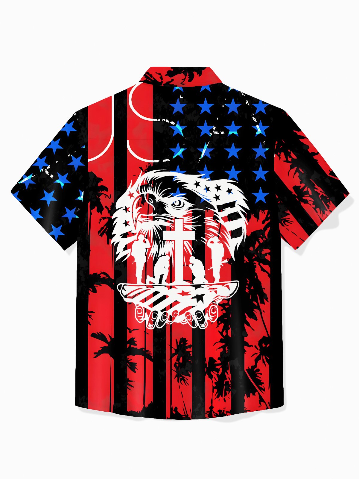 Royaura® Holiday Memorial Day Soldier American Flag Print Men's Shirt Easy Care Camping Pocket Shirt Big Tall