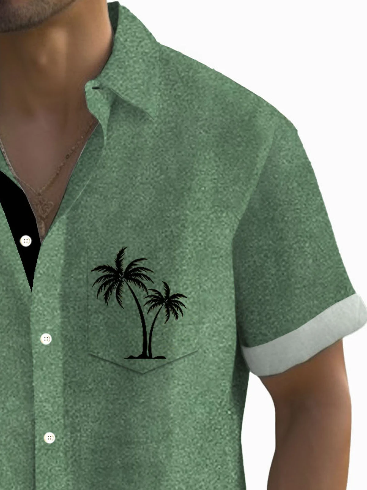 Royaura®Hawaiian Coconut Tree Washed Texture Print Men's Button Pocket Short Sleeve Shirt