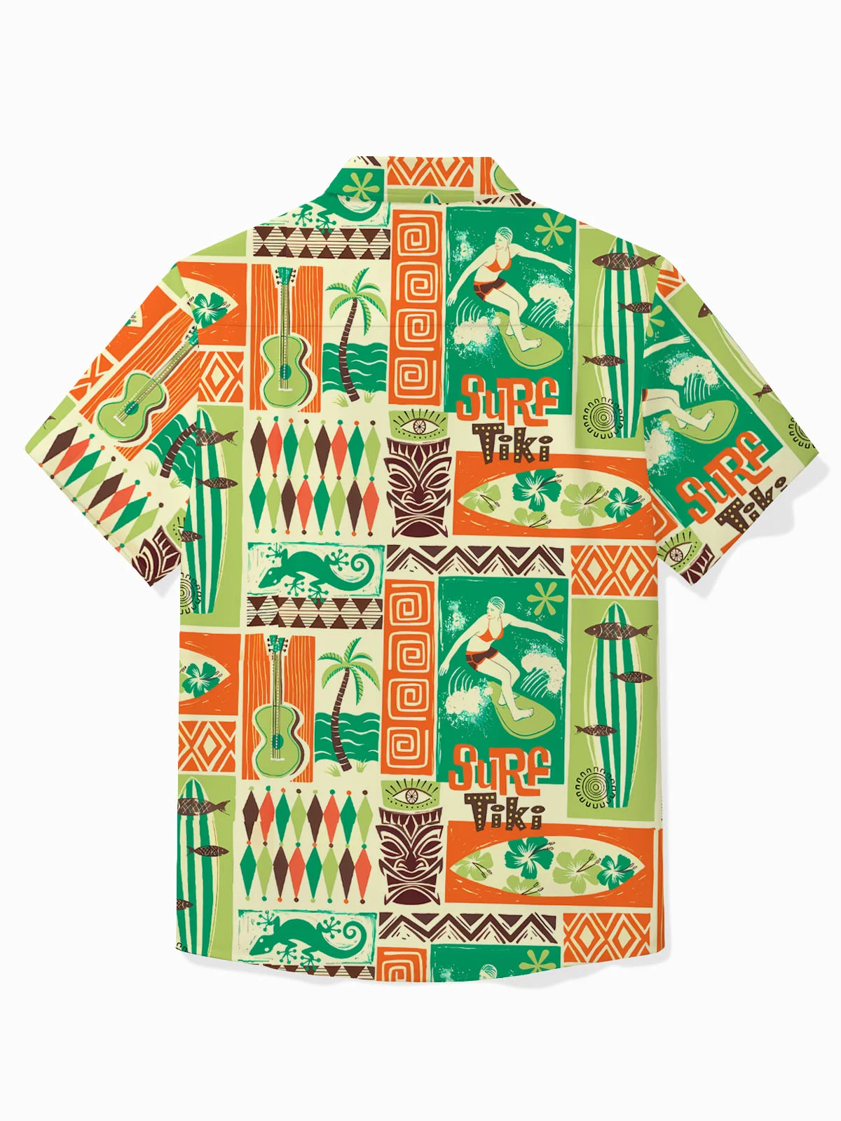 Royaura® Hawaiian Tiki Coconut Tree Print Men's Button Pocket Short Sleeve Shirt