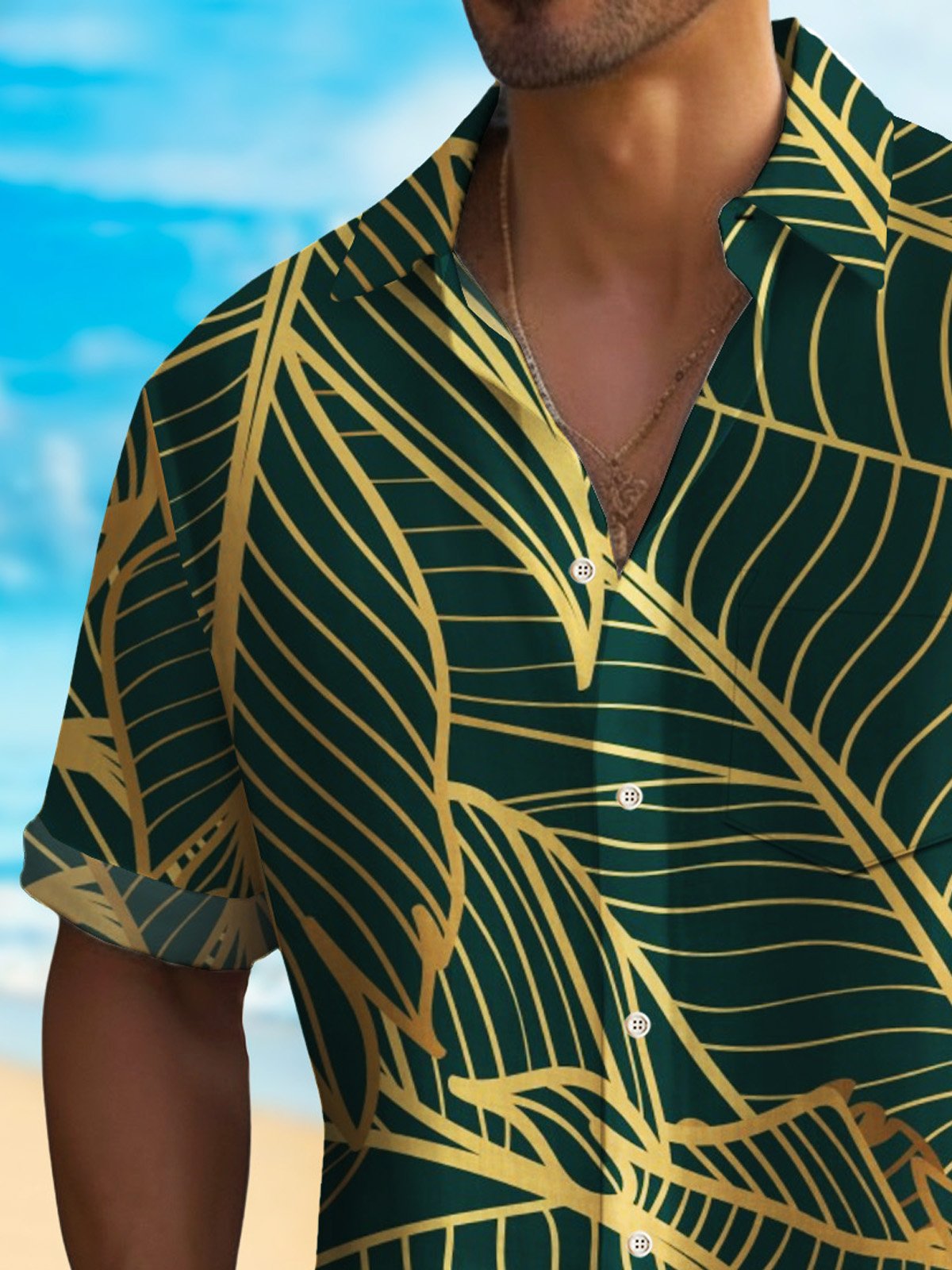 Royaura® Vacation Art Floral Men's Hawaiian Shirt Stretch Quick Dry Pocket Shirt Big Tall