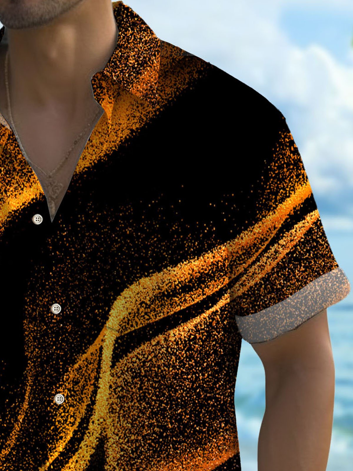 Royaura®Vintage Ombre Art Print Men's Button Pocket Short Sleeve Shirt