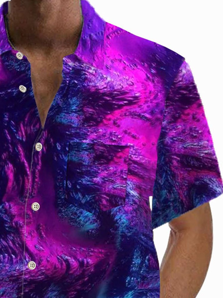 Royaura®Retro Gradient Art Print Men's Button Pocket Short Sleeve Shirt