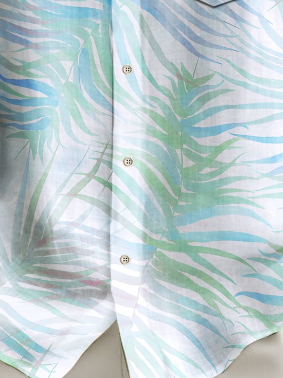 Royaura® Beach Vacation Men's Hawaiian Shirt Gradient Botanical Print Stretch Pocket Camping Shirt