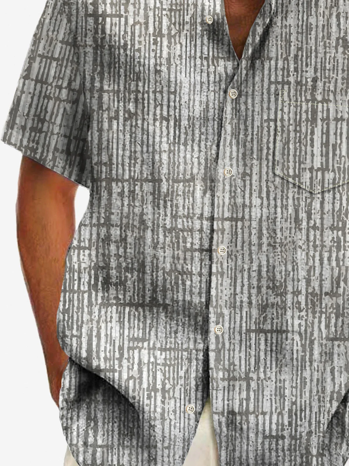 Royaura® 50's Vintage Mid-Century Geometric Men's Shirts Bamboo Texture Pocket Camp Shirts Big Tall