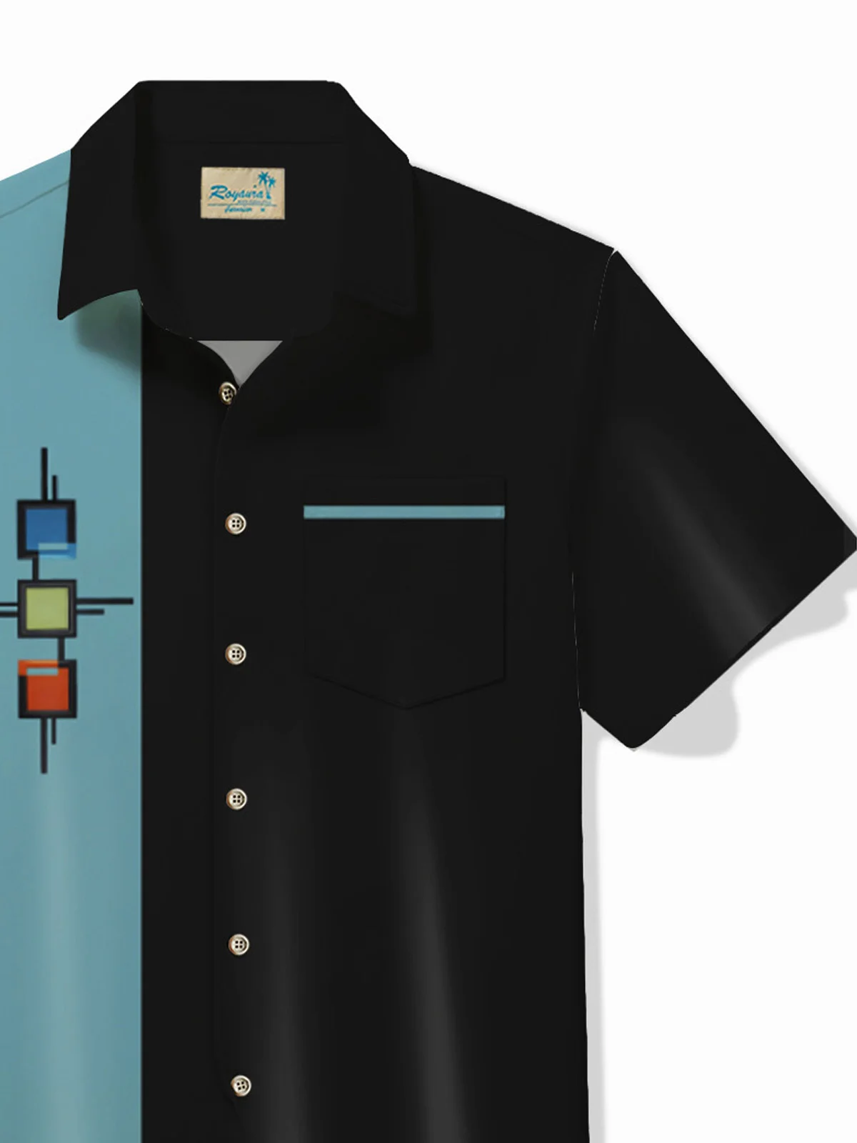 Royaura® 50's Vintage Bowling Shirt Medieval Geometry Stretch Quick Dry Pocket Camp Shirt Big Tall