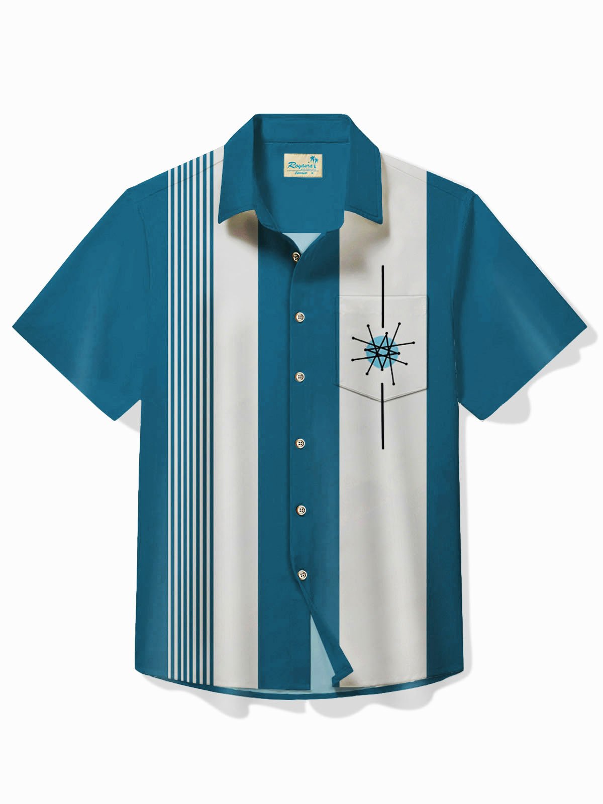 Royaura® 50's Vintage Bowling Shirt Medieval Geometry Stretch Quick Dry Camp Pocket Shirt Big Tall