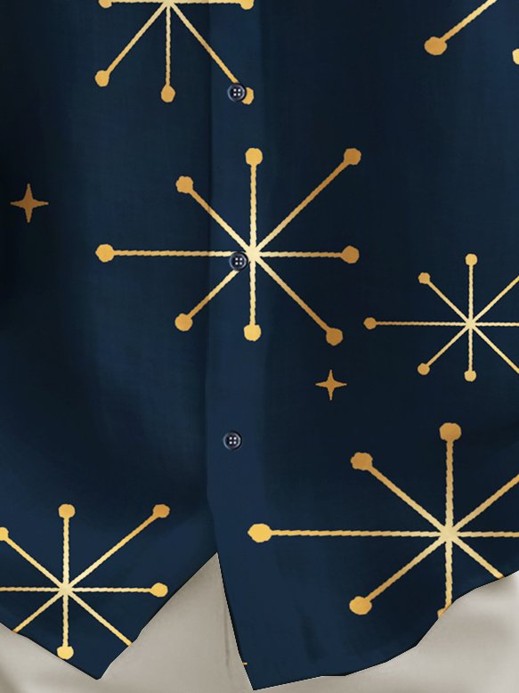 Royaura®  Vintage Geometric Starburst Print Chest Pocket Shirt Plus Size Men's Shirt