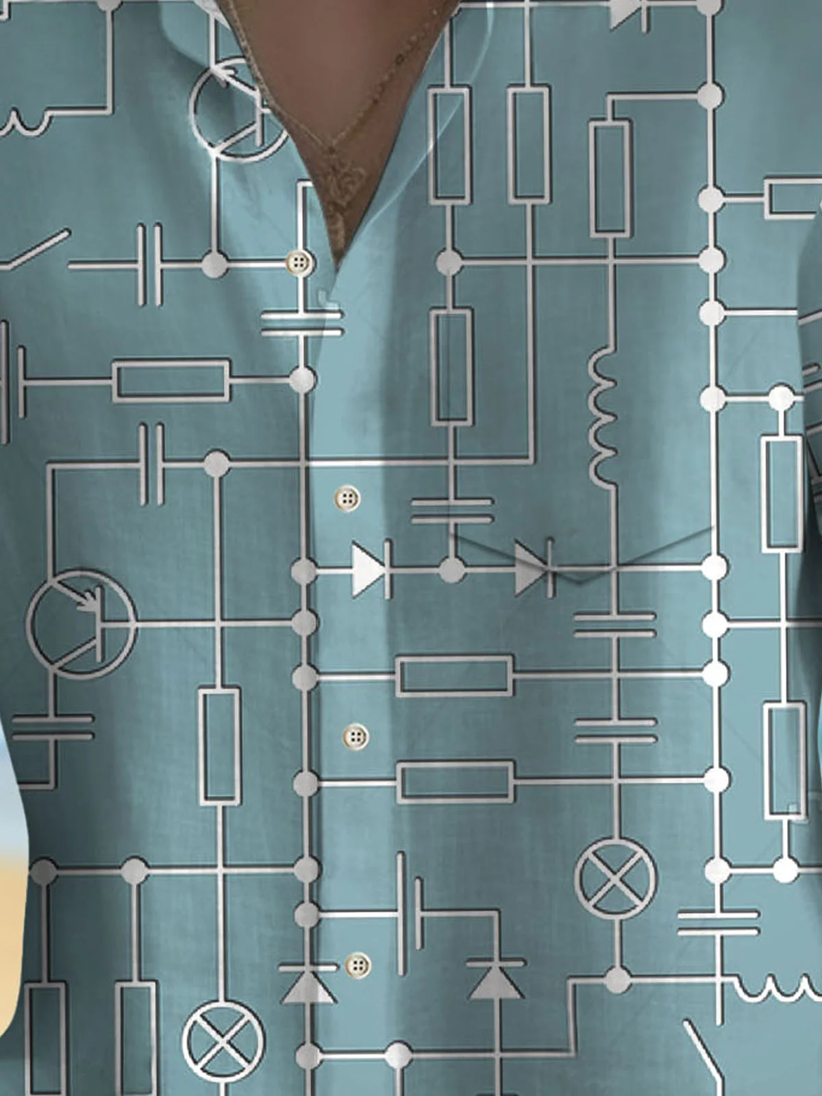 Royaura®Circuit Diagram Geometric Print Men's Button Pocket Short Sleeve Shirt