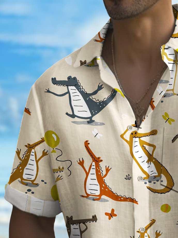 Royaura® Holiday National Alligator Awareness Day Alligator Print Men's Shirt Easy Care Camping Pocket Shirt Big Tall