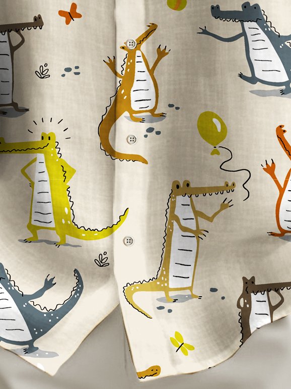 Royaura® Holiday National Alligator Awareness Day Alligator Print Men's Shirt Easy Care Camping Pocket Shirt Big Tall