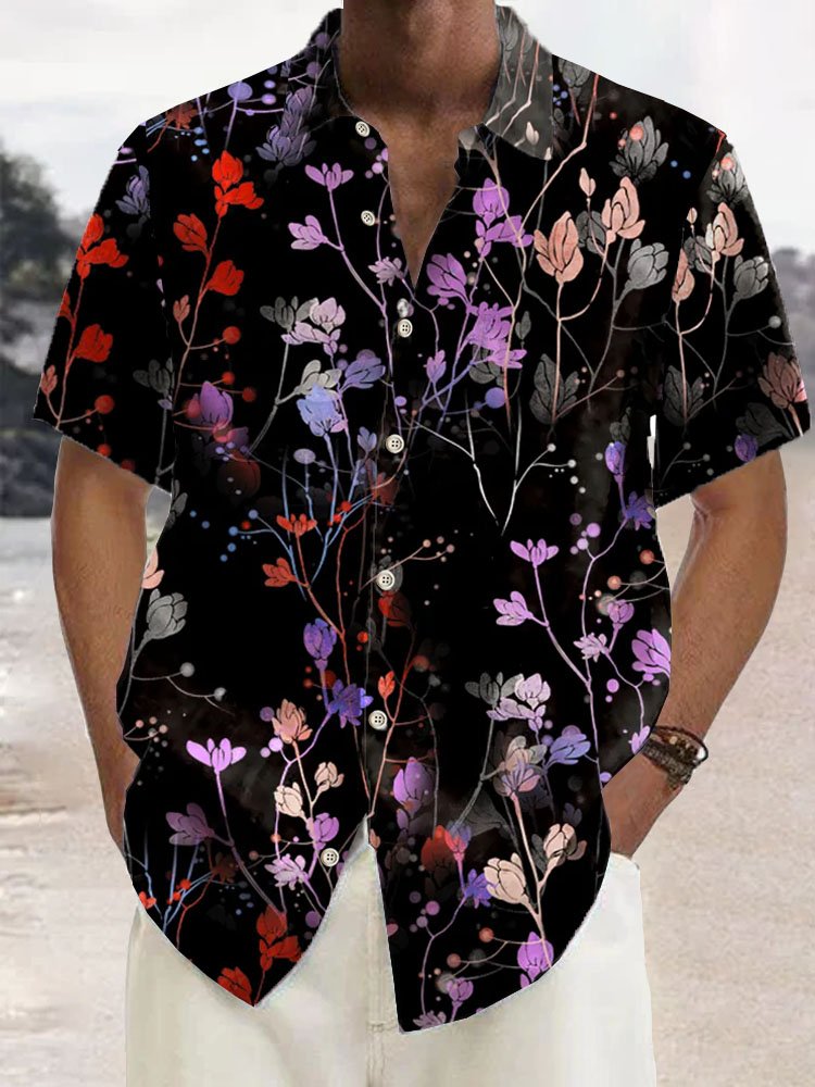 Royaura®Hawaiian Floral Print Men's Button Pocket Short Sleeve Shirt