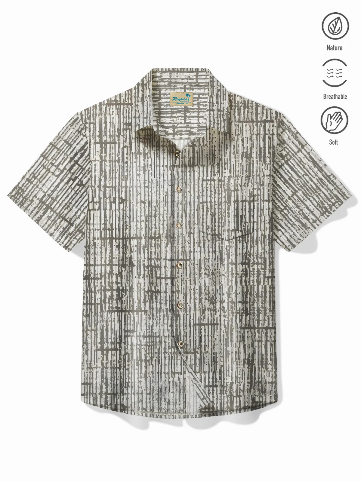 Royaura® 50's Vintage Mid-Century Geometric Men's Shirts Bamboo Texture Pocket Camp Shirts Big Tall