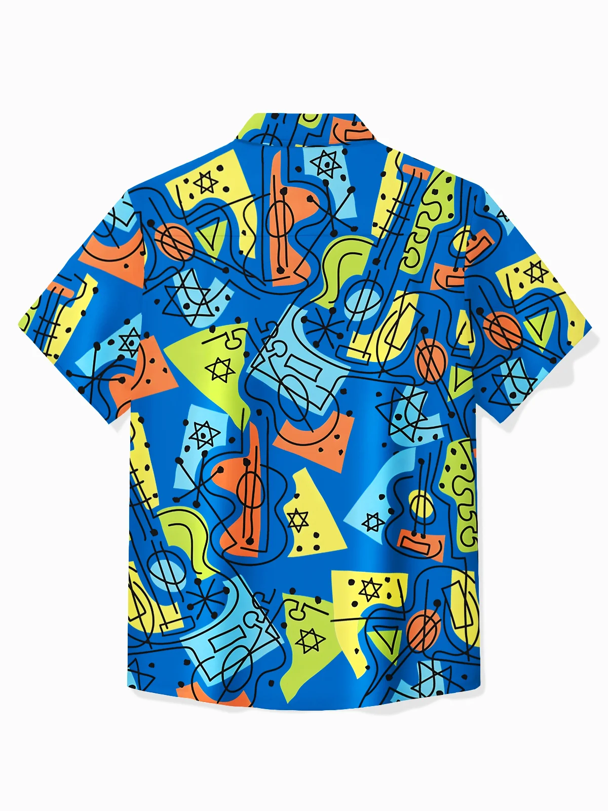 Royaura® Vintage Men's Musical Geometric Line Print Hawaiian Shirt Oversized Stretch Aloha Shirt