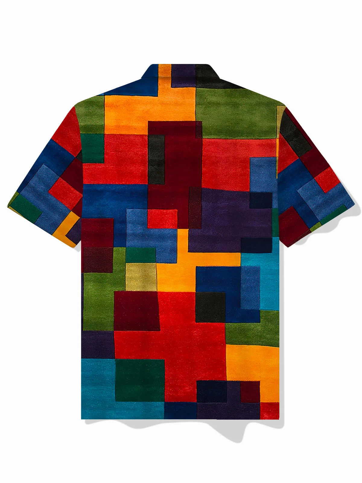 Royaura® Retro Geometric Contrast Printed Men's Button Pocket Shirt Collar Short Sleeve POLO