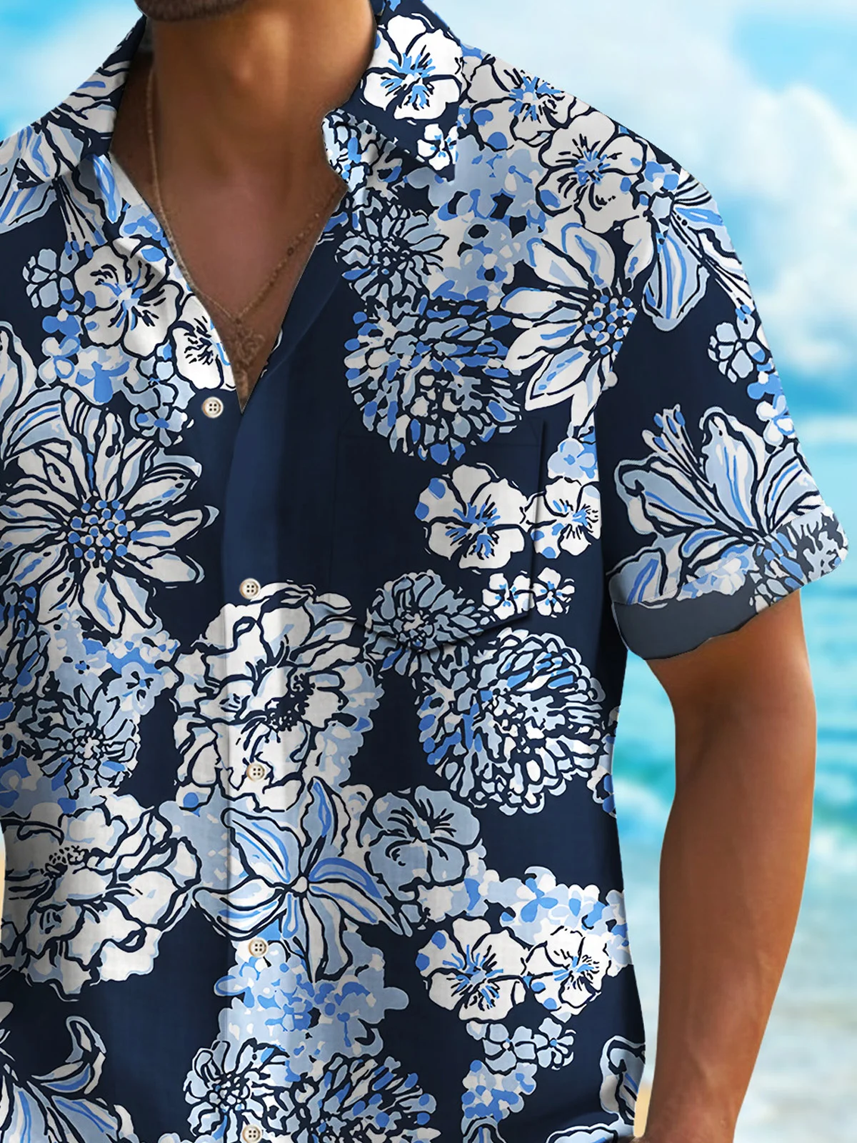 Royaura® Beach Vacation Men's Hawaiian Shirt Artistic Floral Stretch Pocket Wrinkle Free Seersucker Camp Shirt Big Tall