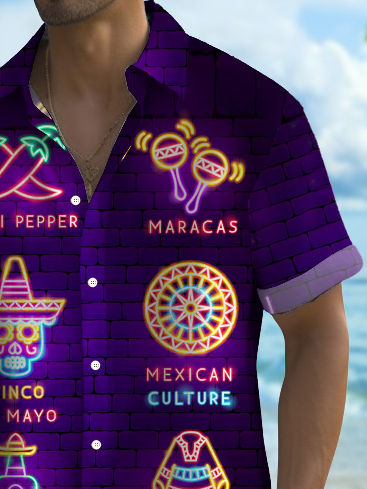 Royaura®Holiday Mexican Cinco de Mayo Print Men's Button Pocket Short Sleeve Shirt