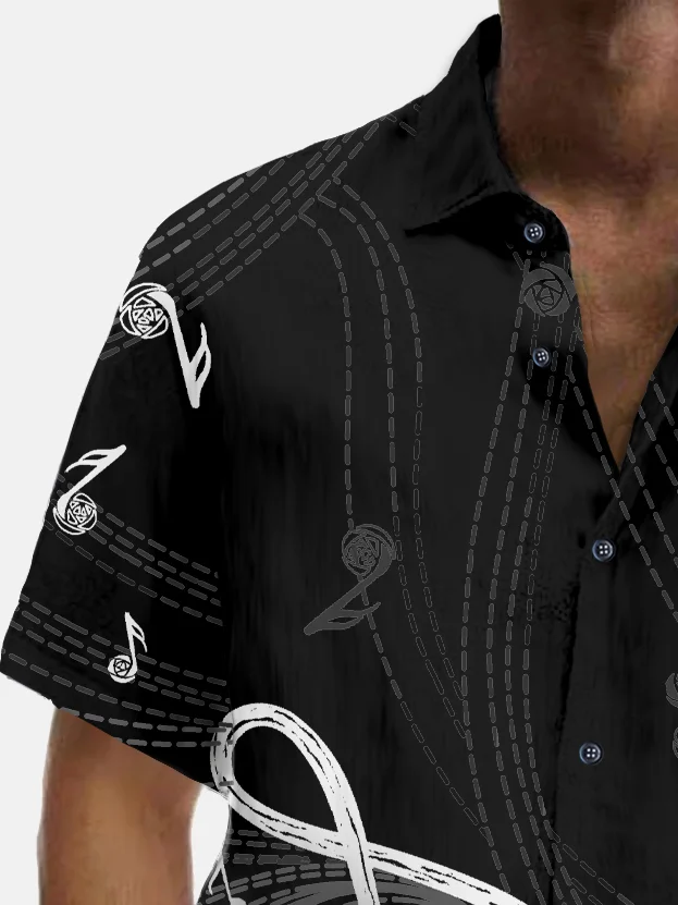 Royaura® Vintage Music Note Print Chest Pocket Shirt Plus Size Men's Shirt