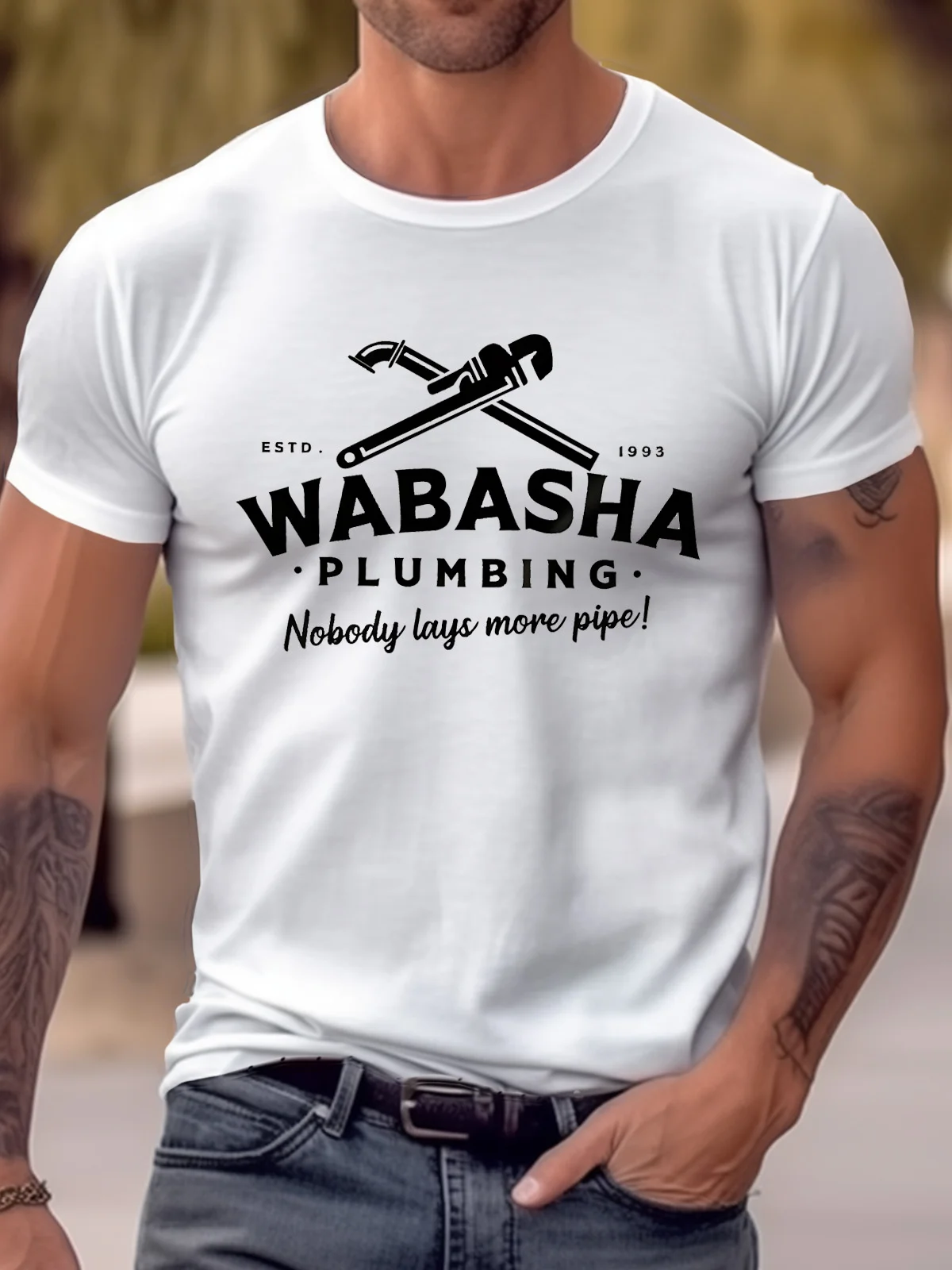 Royaura® Men's Round Neck Short Sleeved T-shirt Grumpy Old Men Wabasha Plumbing T-shirt Big Tall