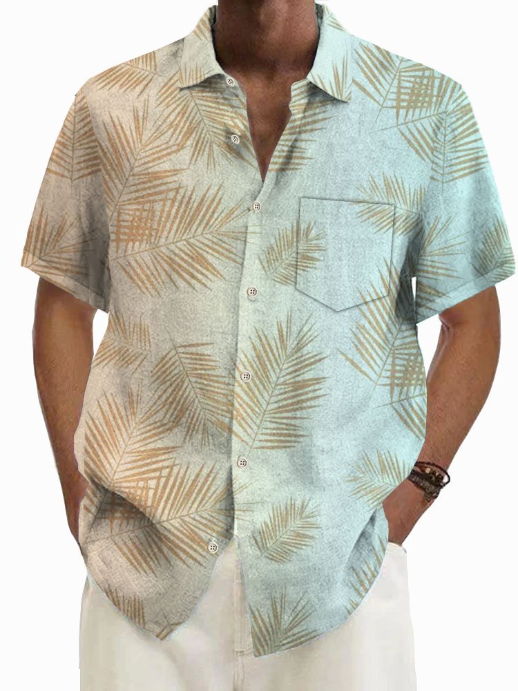 Royaura®Hawaiian Floral Gradient Men's Button Pocket Short Sleeve Shirt