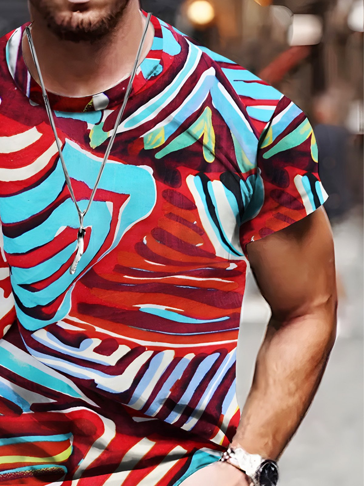 60's Hippie Geometry Art Men's Short Sleeved T-shirt Round Neck Pullover Stretch T-shirt Big Tall