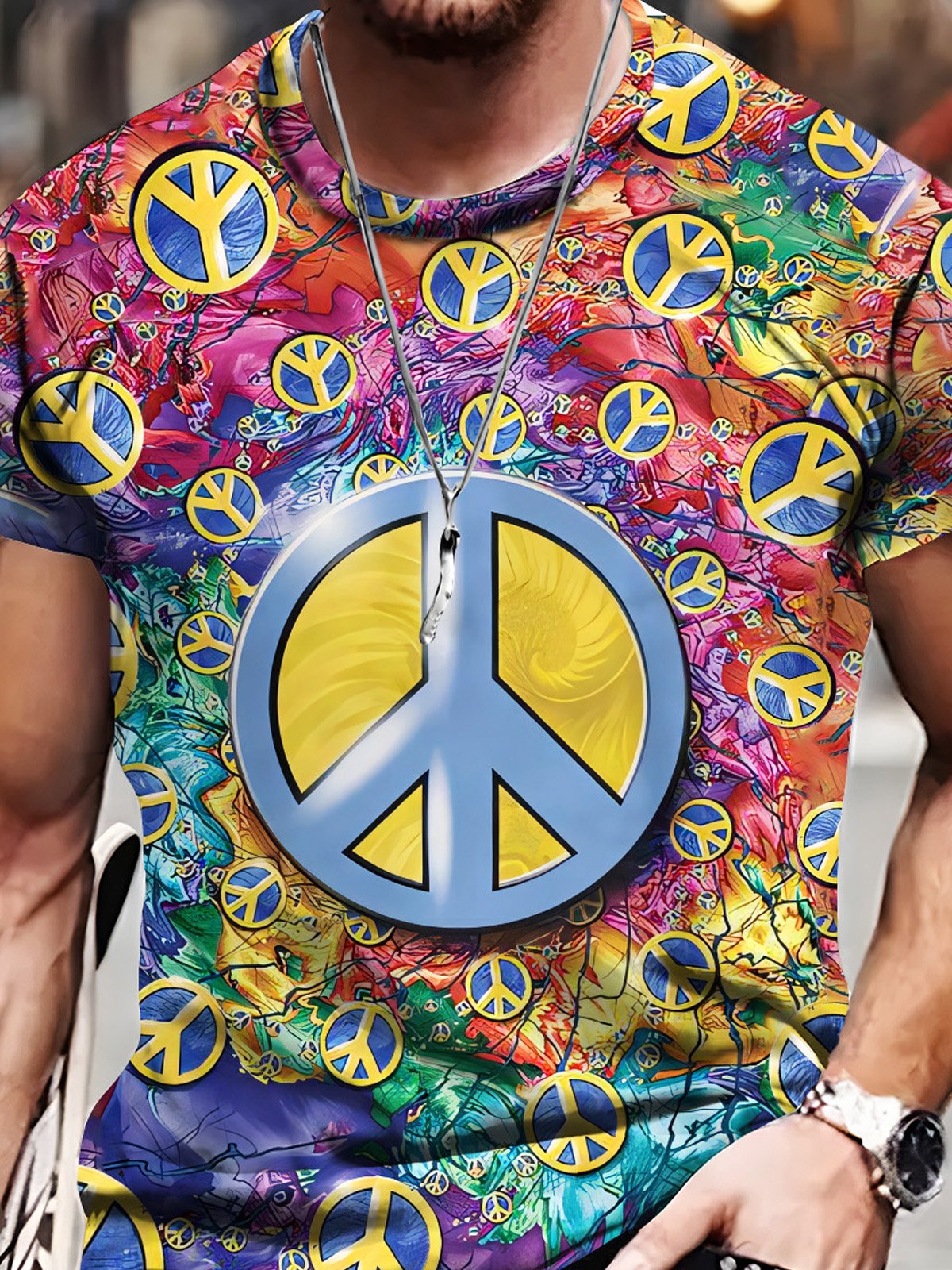 60's Hippie Art Men's Short Sleeved T-shirt Round Neck Pullover Stretch T-shirt Big Tall