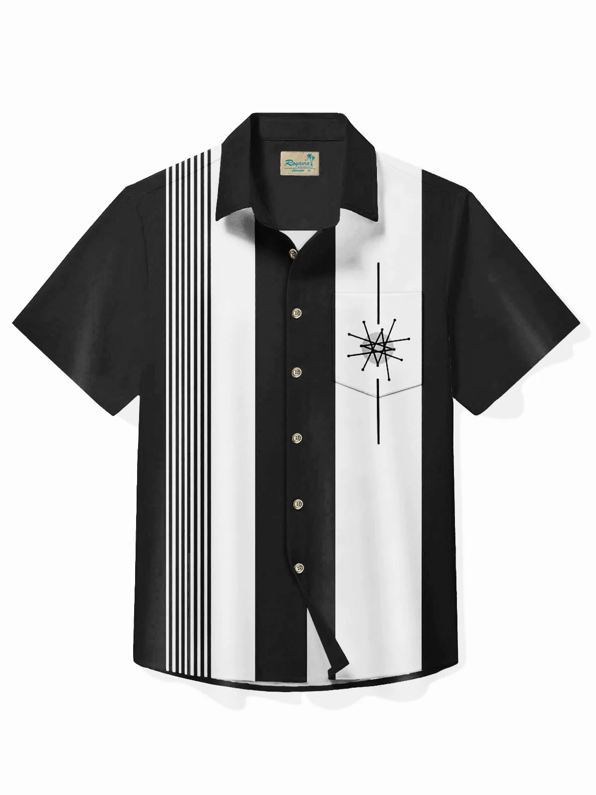 Royaura® 50's Vintage Bowling Shirt Medieval Geometry Stretch Quick Dry Camp Pocket Shirt Big Tall