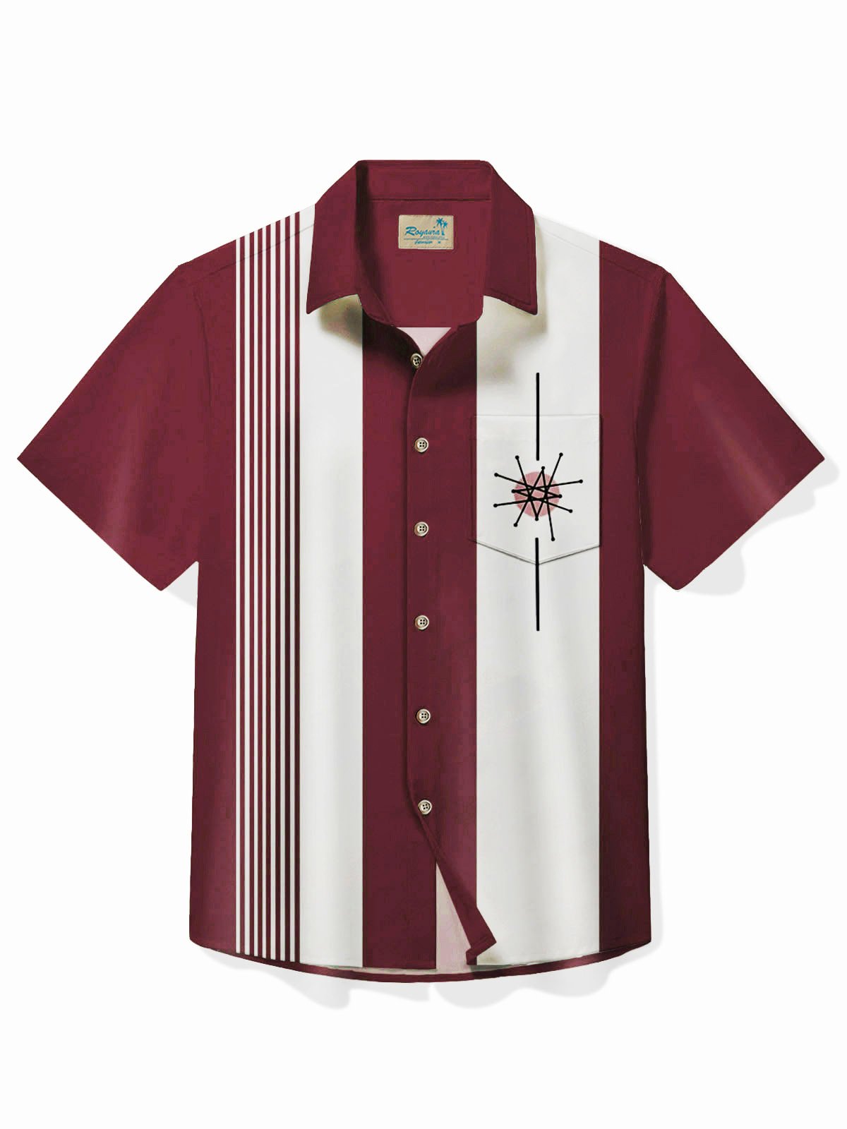 Royaura® 50's Vintage Bowling Shirt Medieval Geometry Stretch Quick Dry Camp Pocket Shirt Big Tall