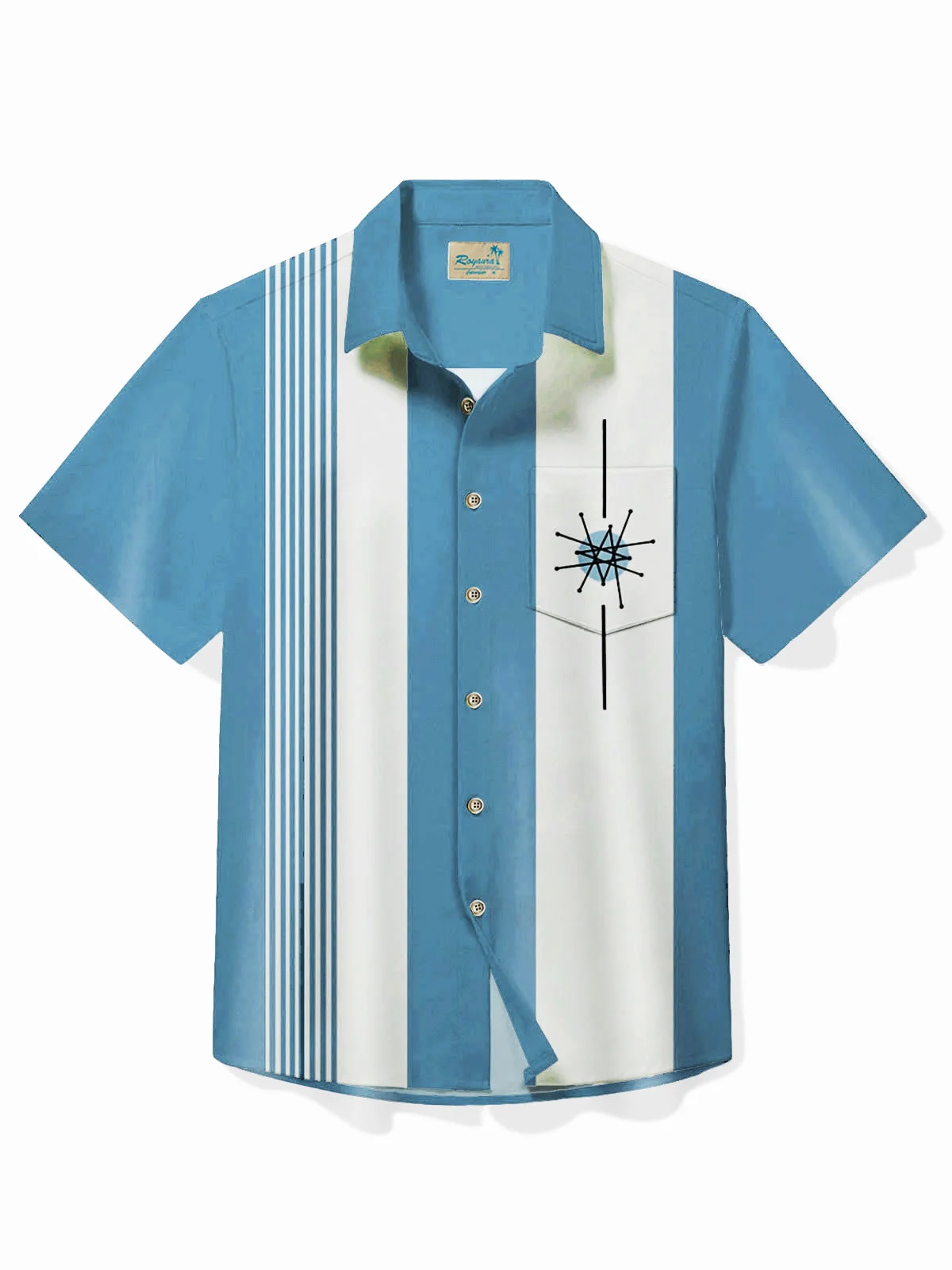 Royaura® 50's Vintage Bowling Shirt Medieval Geometry Stretch Quick Dry Camp Pocket Shirt Big Tall
