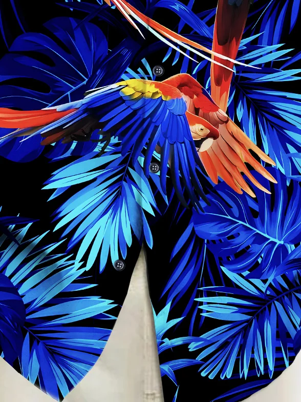 Royaura® Beach Vacation Men's Hawaiian Shirt Floral Parrot Print Pocket Camping Shirt