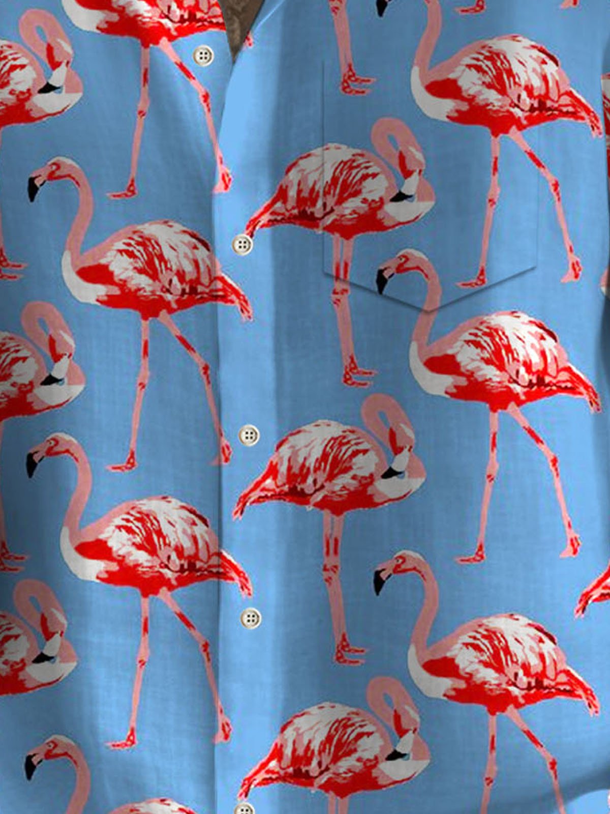 Royaura®Hawaiian Flamingo Print Men's Button Pocket Short Sleeve Shirt
