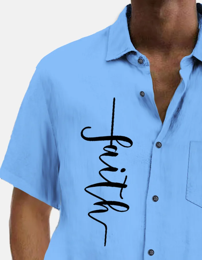 Royaura® Basic Men's Hawaiian Shirt Faith Letter Print Stretch Pocket Camping Shirt