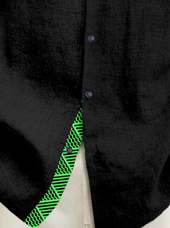 Royaura® Basic Men's Hawaiian Shirt Green Geometric Print Patchwork Stretch Pocket Camping Shirt