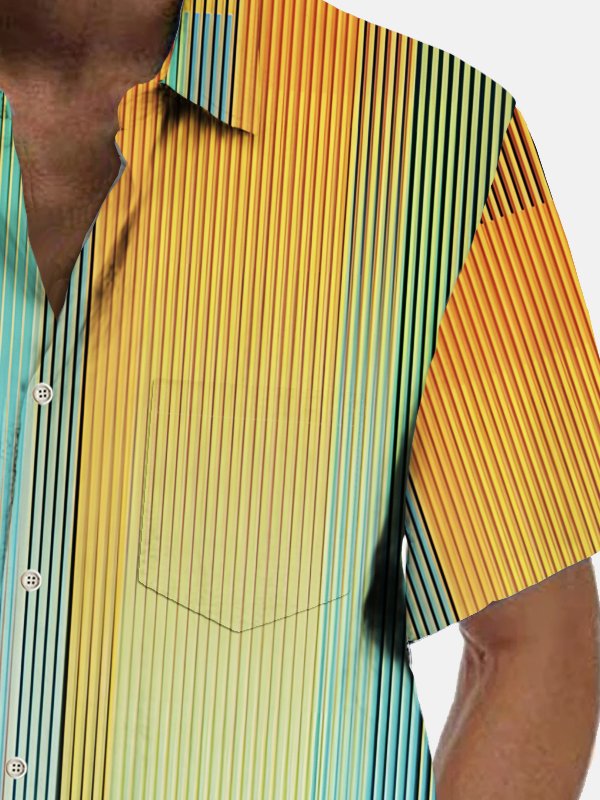 Royaura® Vintage Geometric Line Print Chest Pocket Shirt Plus Size Men's Shirt