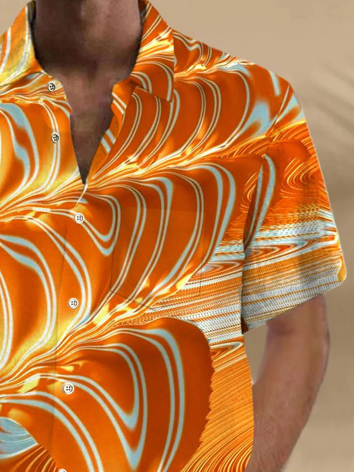 Royaura®Hawaiian Art Ombre Print Men's Button Pocket Short Sleeve Shirt