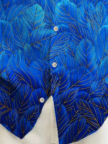 Royaura® Vintage Men's Hawaiian Shirt Blue Gradient Feather Print Casual Vacation Chest Pocket Shirt Plus Size Shirt