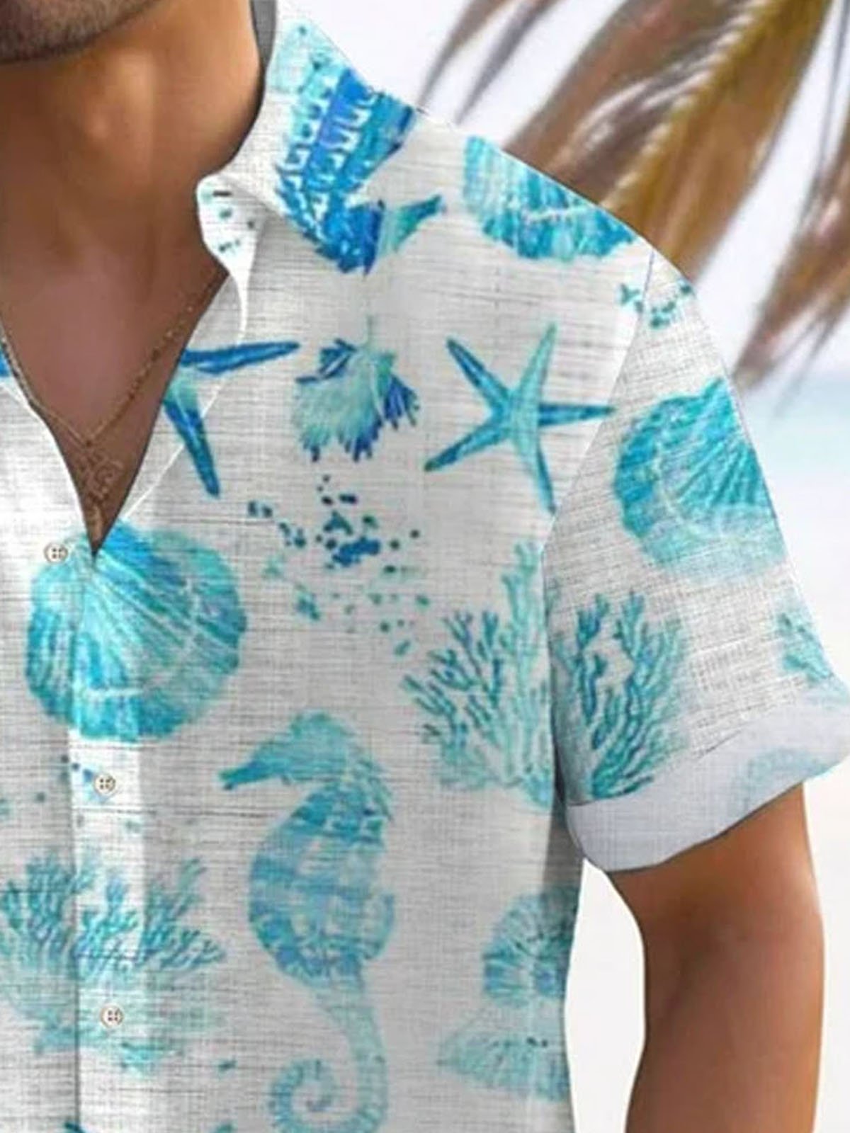 Royaura®Hawaiian Turtle Print Men's Button Pocket Short Sleeve Shirt