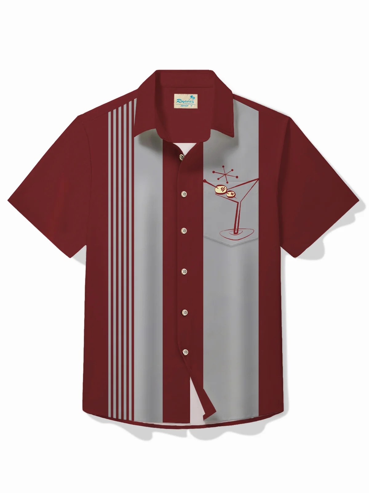 Royaura® Vintage Bowling Glass Print Chest Pocket Shirt Plus Size Men's Shirt