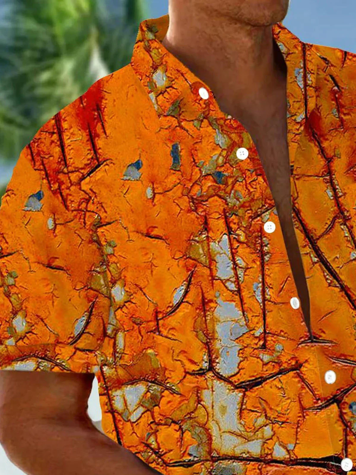 Royaura®Vintage Tree Textured Print Men's Button Pocket Short Sleeve Shirt
