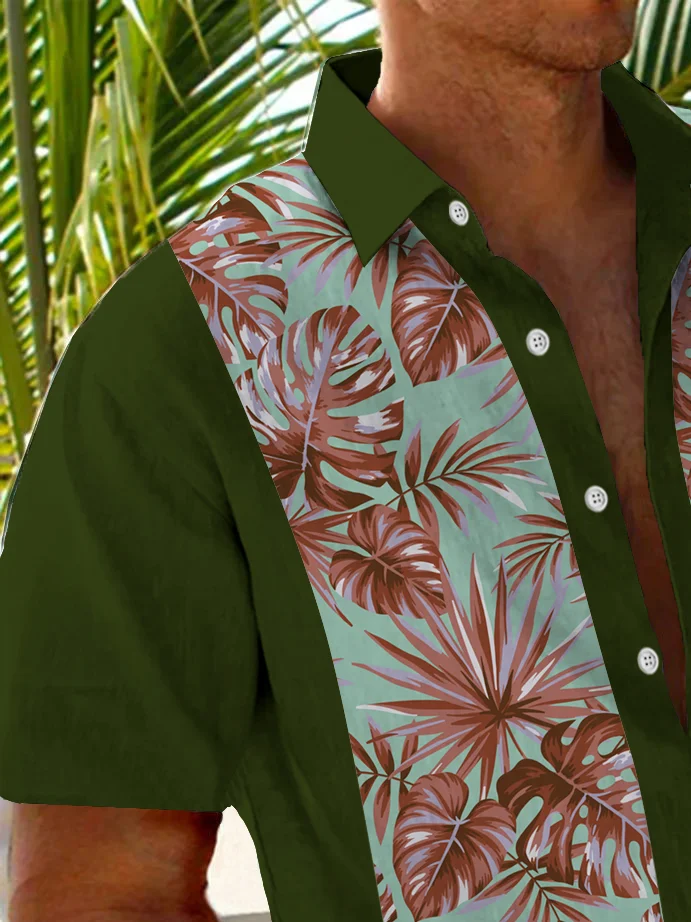 Royaura®  Beach Vacation Men's Hawaiian Shirt Botanical Print Pocket Camping Shirt