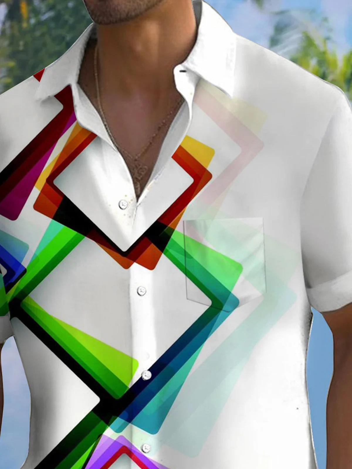 Royaura® 50's Retro Abstract Colorful Geometric Men's Art Shirt Pocket Camp Shirt Big Tall