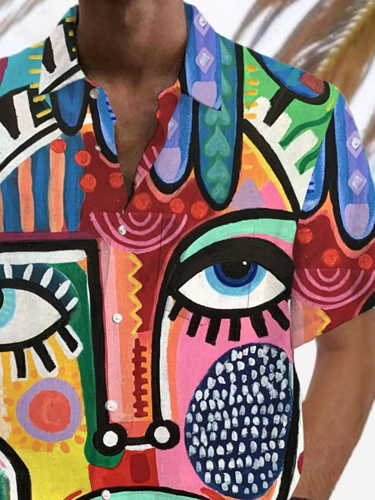 Royaura® 50's Abstract Face Men's Hawaiian Shirt Art Geometric Pocket Camp Shirt Big Tall
