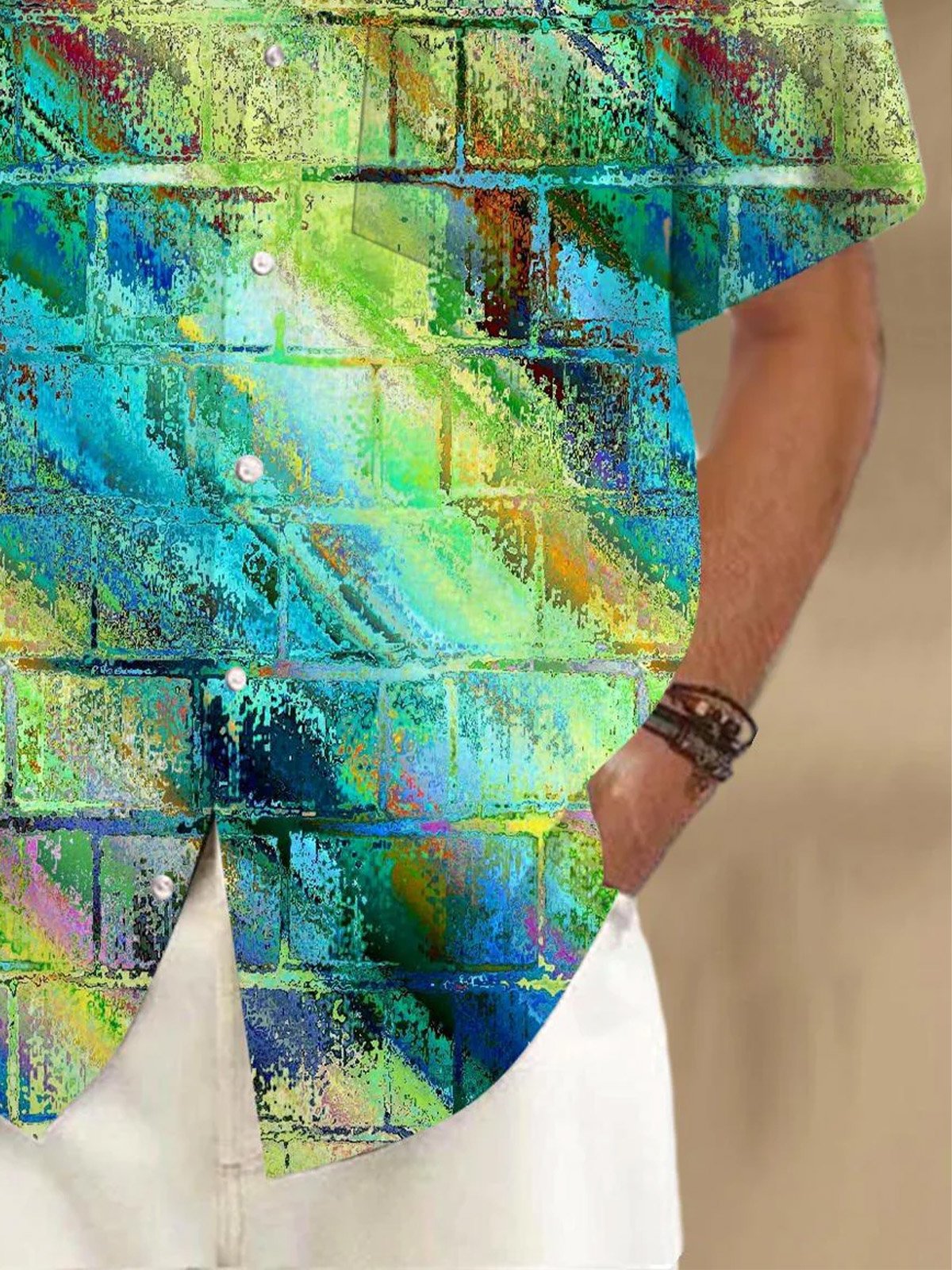Royaura® 50's Retro Abstract Gradient Geometry Men's Art Shirt Pocket Camp Shirt Big Tall