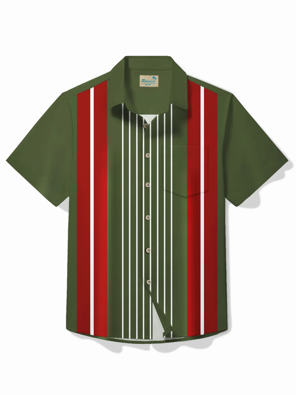 Royaura® Vintage Bowling Stripe Print Chest Pocket Shirt Plus Size Men's Shirt