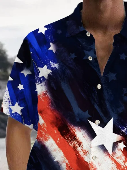 Royaura® Vintage American Flag Print Chest Pocket Shirt Plus Size Men's Shirt