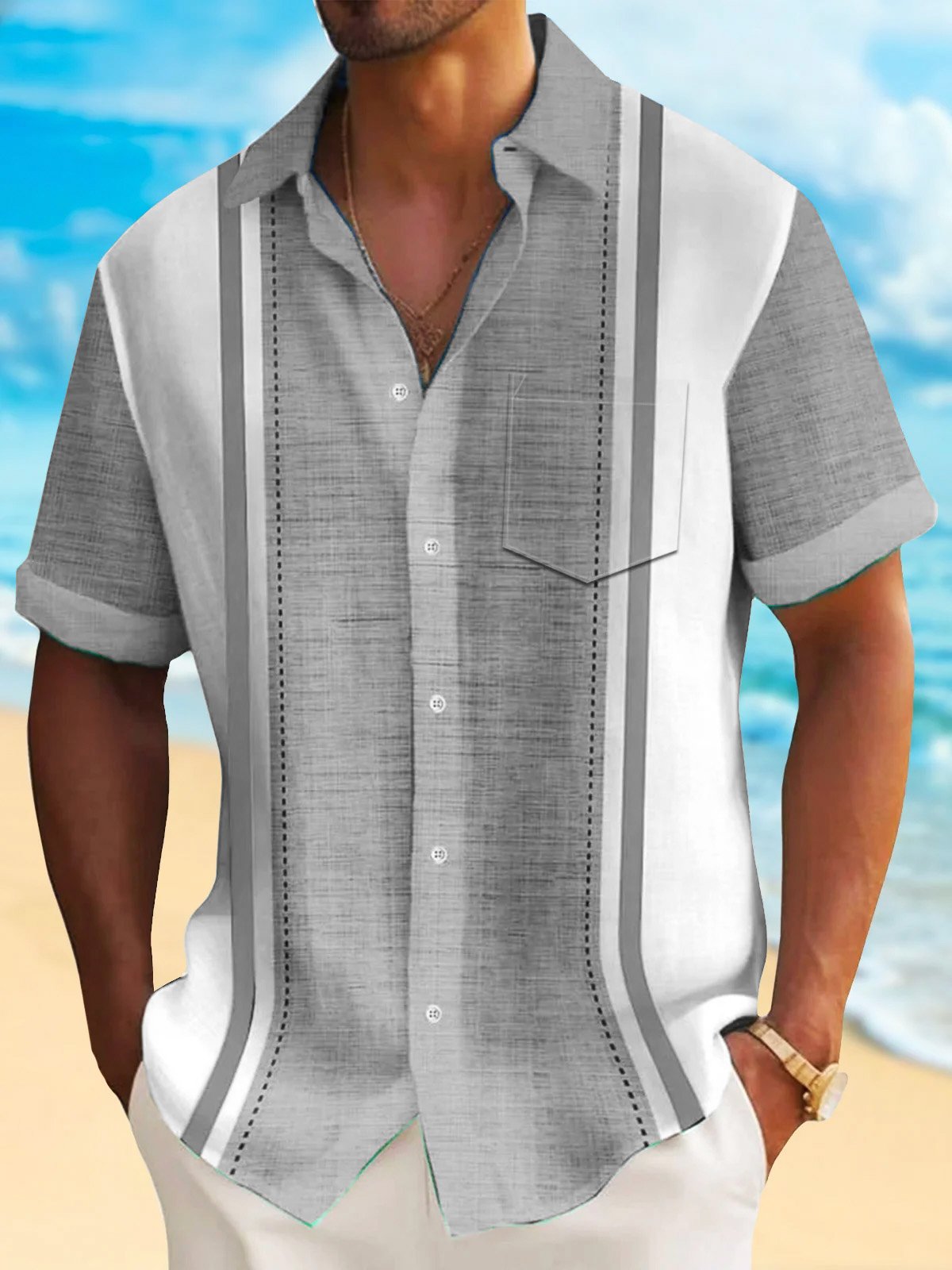 Royaura® 50's Holiday Men's Vintage  Bowling Shirt Stretch Pocket Camp Shirt Big Tall