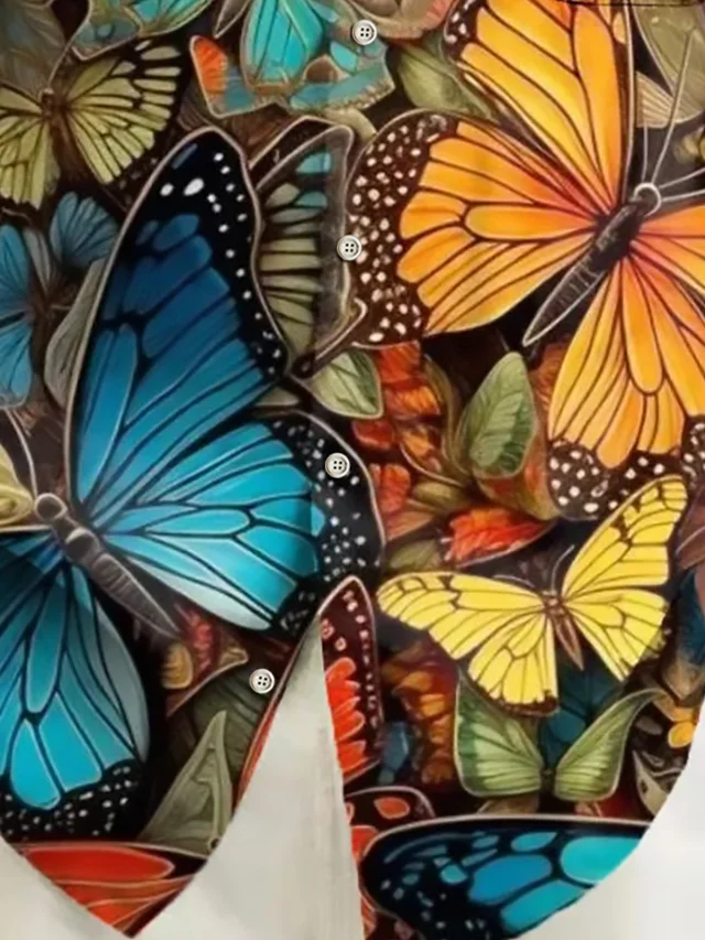 Royaura® Vintage Butterfly Print Chest Pocket Shirt Plus Size Men's Shirt