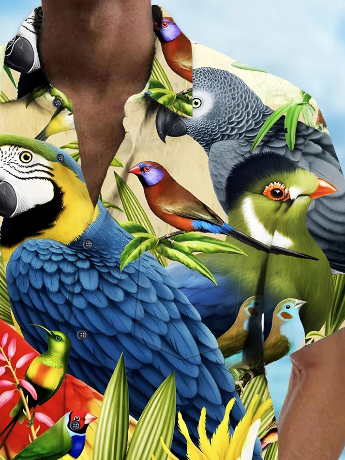 Royaura® Beach Vacation Men's Hawaiian Shirt Parrot Print Pocket Camping Shirt